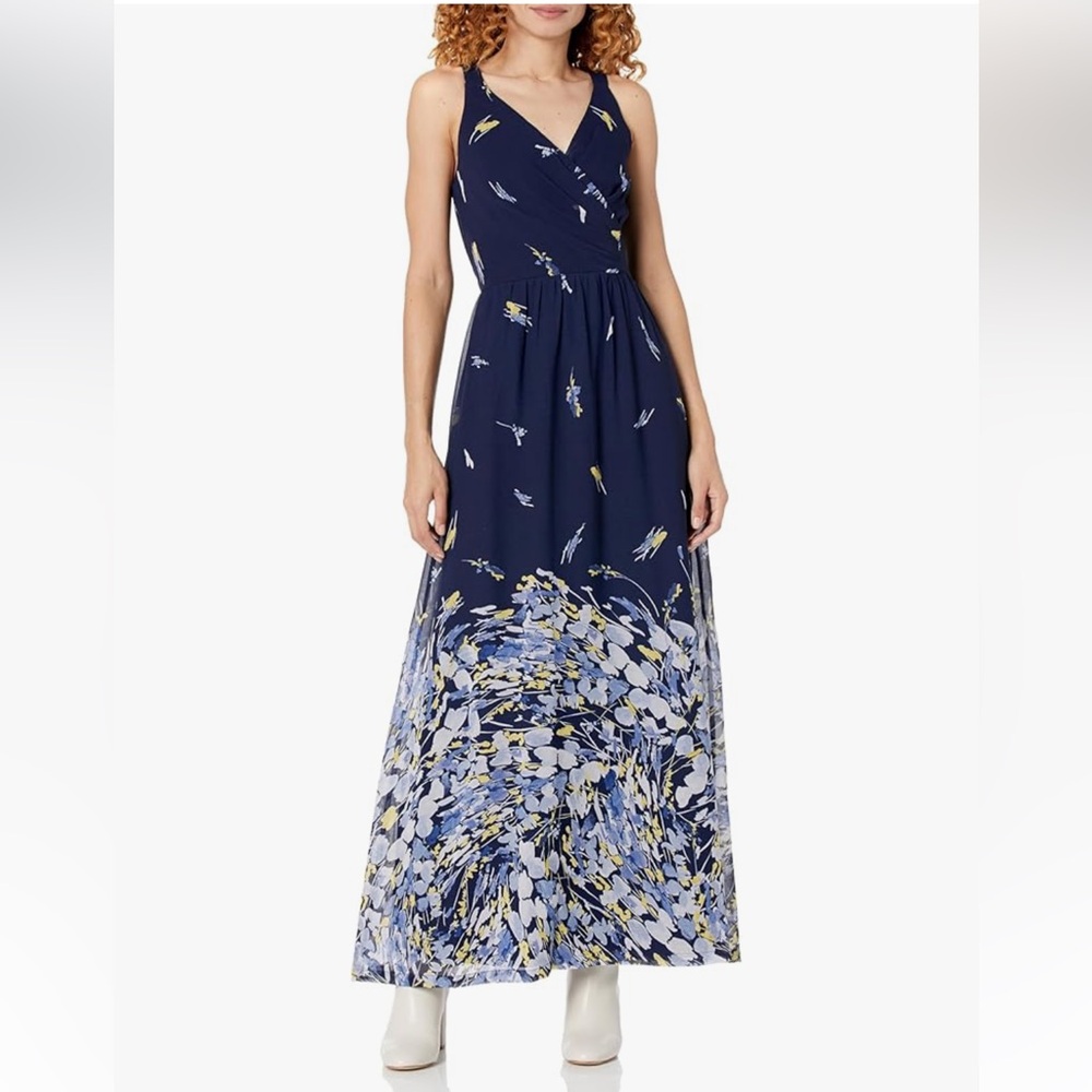 DKNY Navy Multicolor Floral Maxi Dress 4